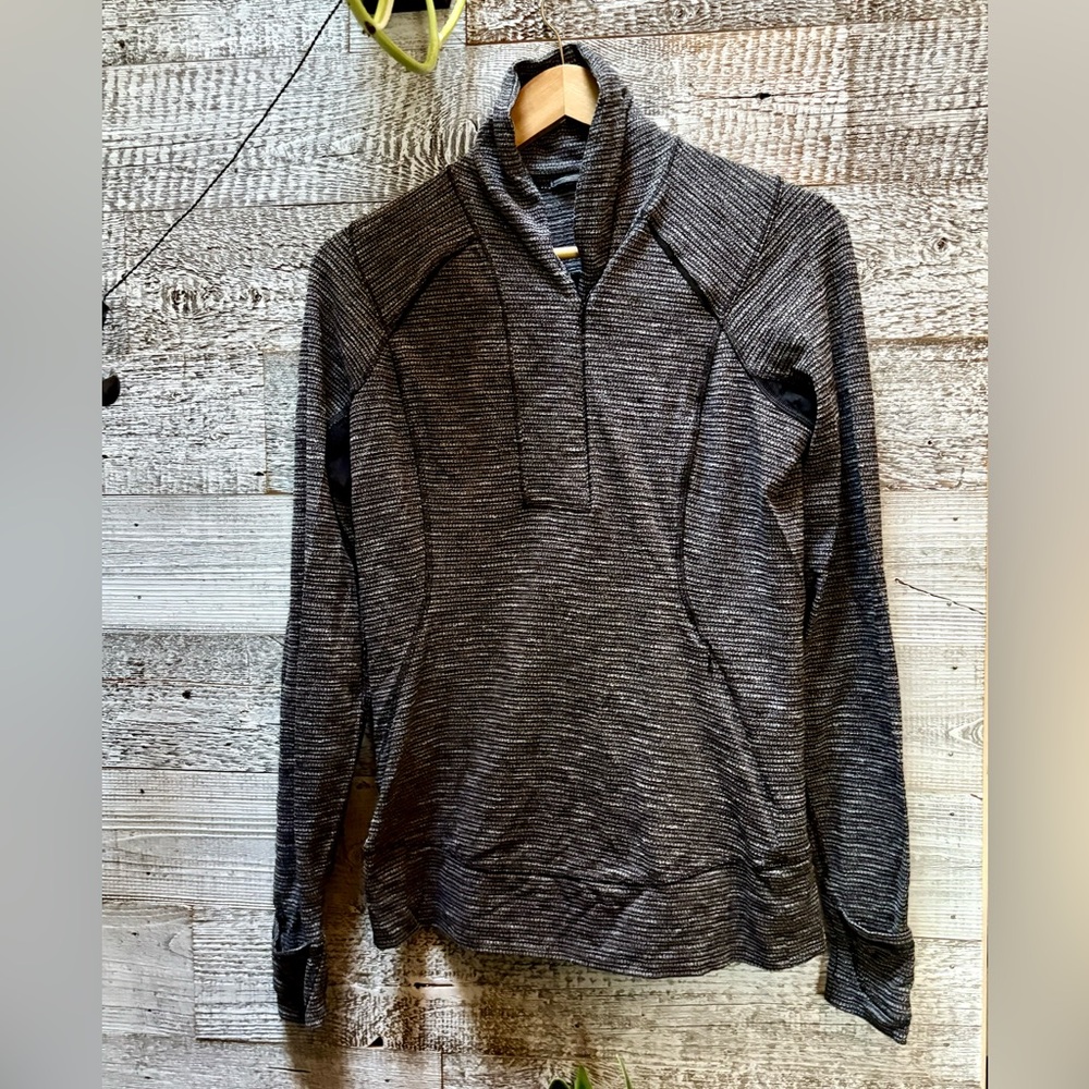🏷 Lululemon | Think Fast Half-Zip Pullover - 10, Coco Pique Black/Black VGUC